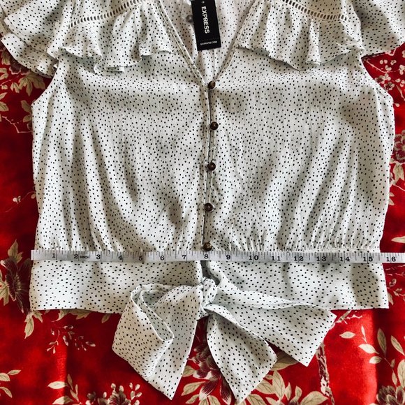 *NEW WITH TAGS* Polka Dot Flutter Sleeve Tie-Front Blouse by Express - Size XS - Picture 14 of 16